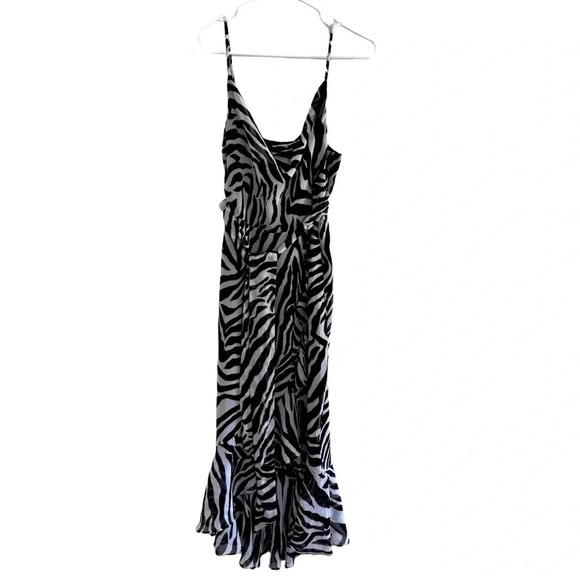 White House Black market Zebra Dress Spaghetti Straps Ruffle high-low Cowl 2 - Picture 3 of 15